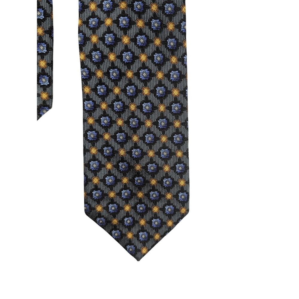 J.Z. Richards Gallery Collection 100% Silk Gray‎ Blue Gold Tie Handmade Grandpa